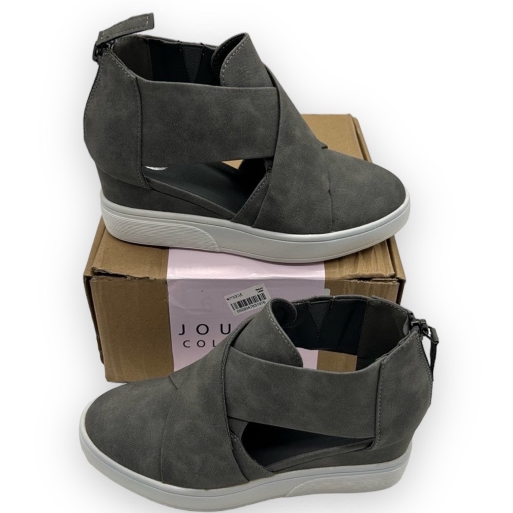 Journee Collection Gray Cutout Wedge Sneakers